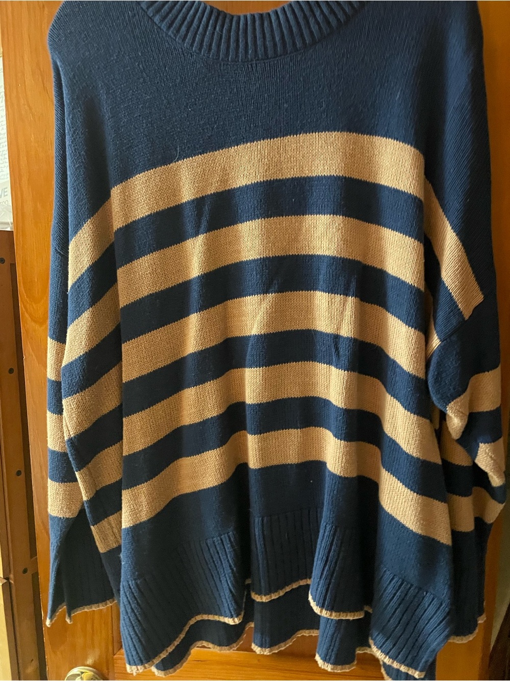 Sonoma Navy and Beige Wide-Stripe Cotton Crewneck Sweater